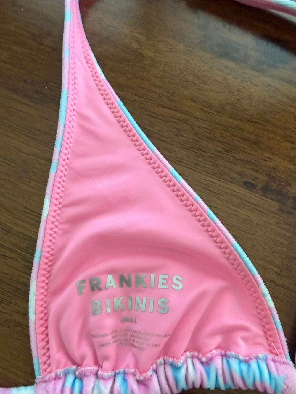 Frankie's Bikinis Pink and Aqua Floral Triangle Bikini
